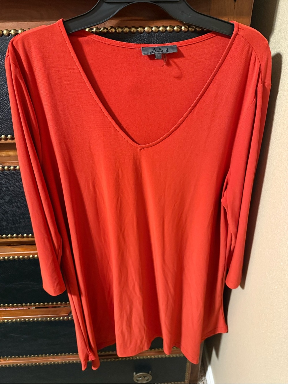 Lola Deep V-Neck Long-Sleeve Tunic in Vibrant Red-Orange